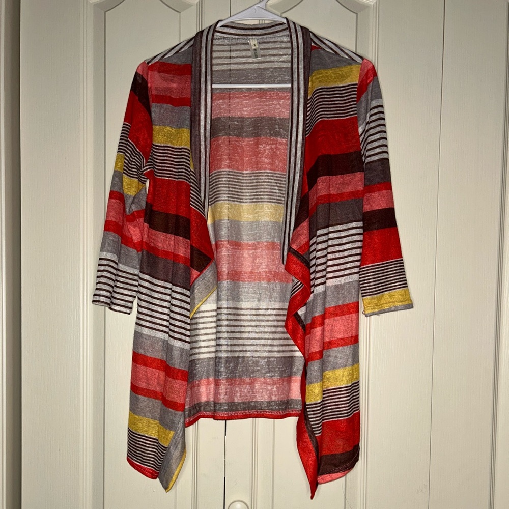 Women's Colorblock Patterned Lightweight 1/2 Sleeve Cardigan | Size L